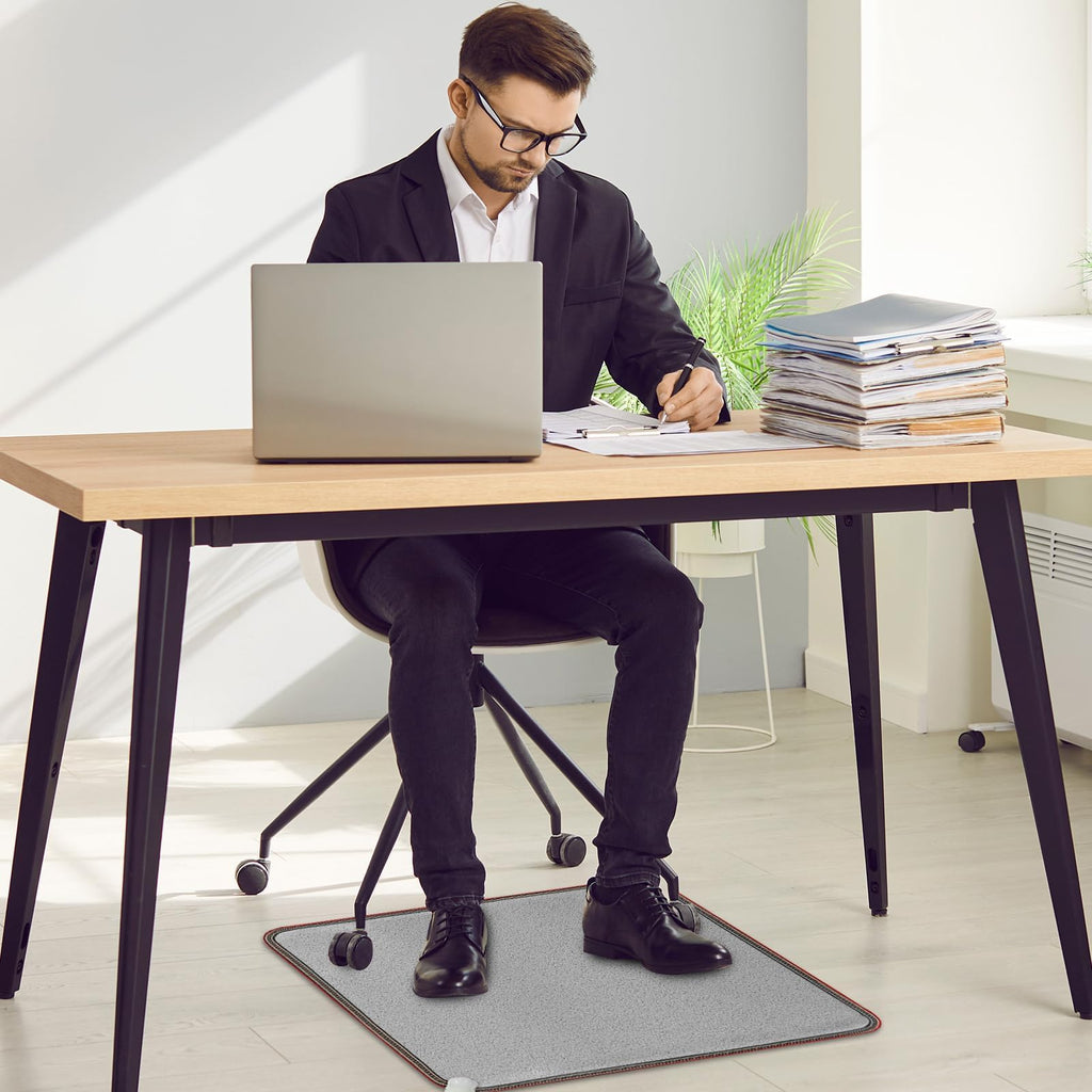 PVC 110V Heated Floor Mat Heater for Foot Warmer Under Desk 22 x 20 Inch Electric Heating Pad Energy Saving Carpet Pad Indoor Floor Heated Rug for Home Office Bathroom House Gray