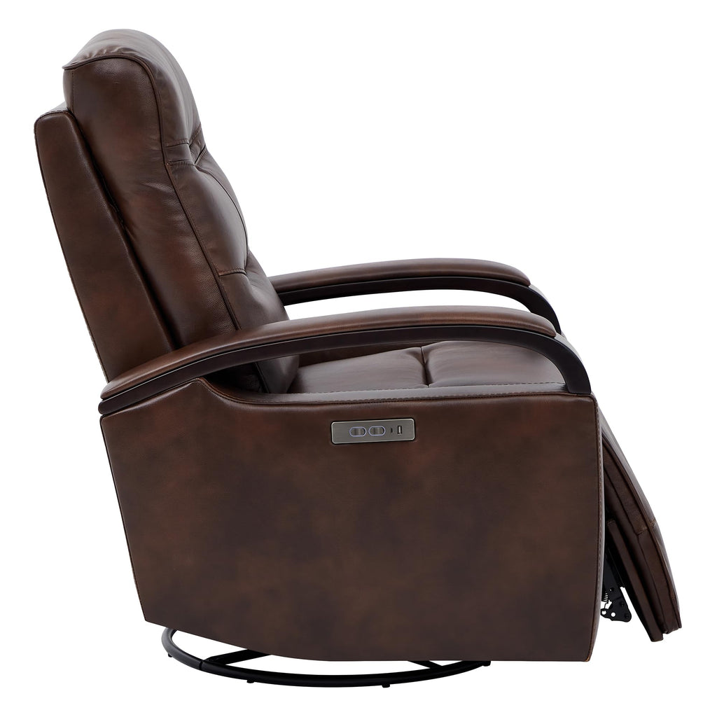 Genuine Leather Power Swivel Glider Rocker Recliner, FSC Certified Mid Century Modern Recliner Chair for Adults, Adjustable Power Headrest, for Nursery and Living Room, Cognac Brown