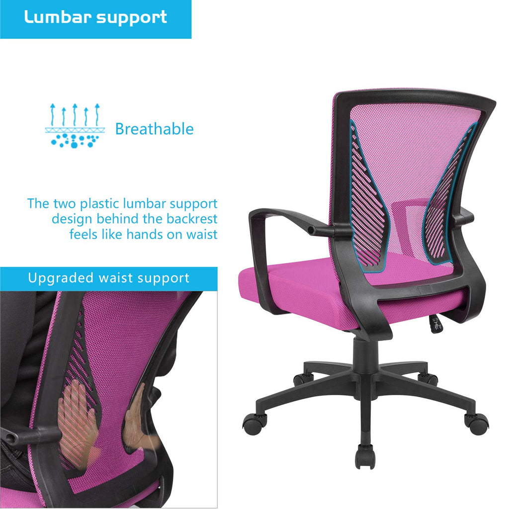 Office Chair Ergonomic Computer Desk Mesh Chair Mid Back Swivel Lumbar Support with Armrest (1, Pink)