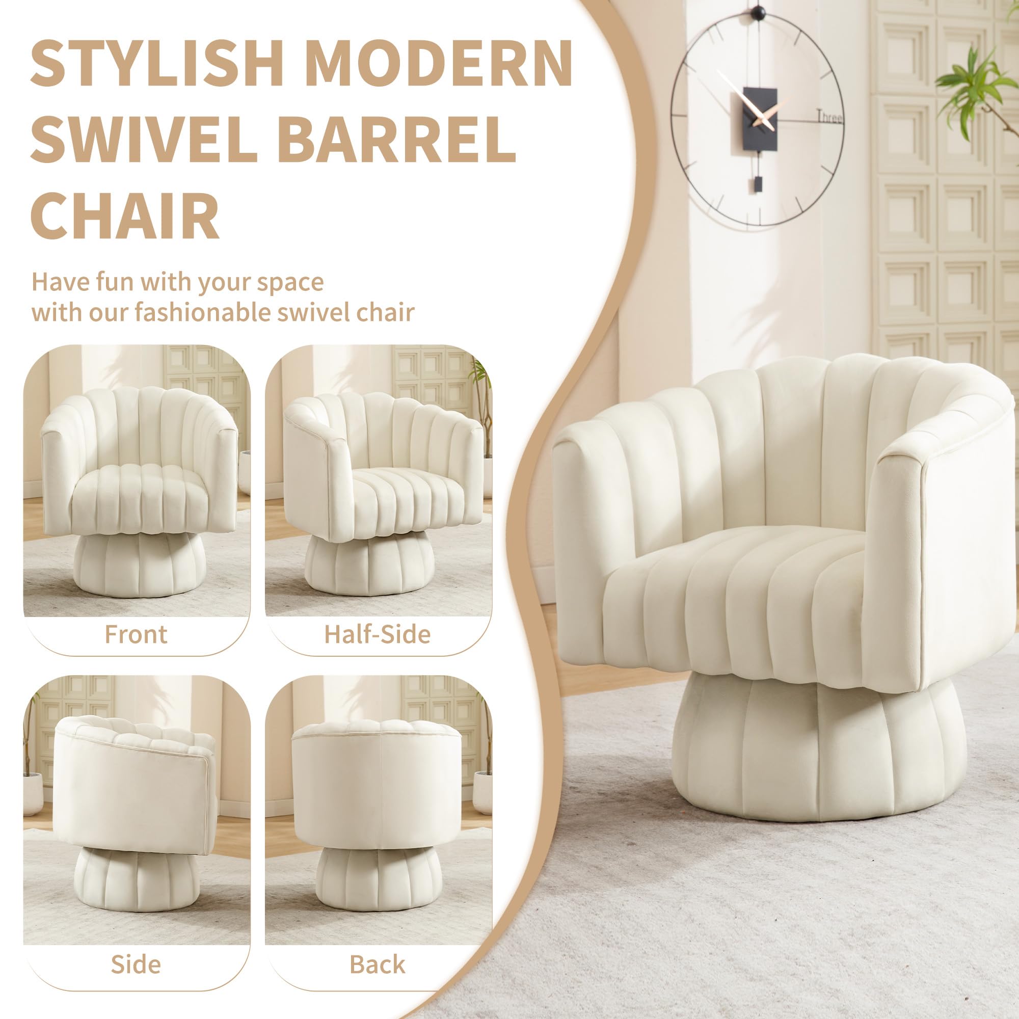 Swivel Accent Barrel Chair Set of 2- Cute Comfy Small Round 360° Arm Chair Velvet Sofa Club Reading Chair for Living Room Bedroom Office Beige