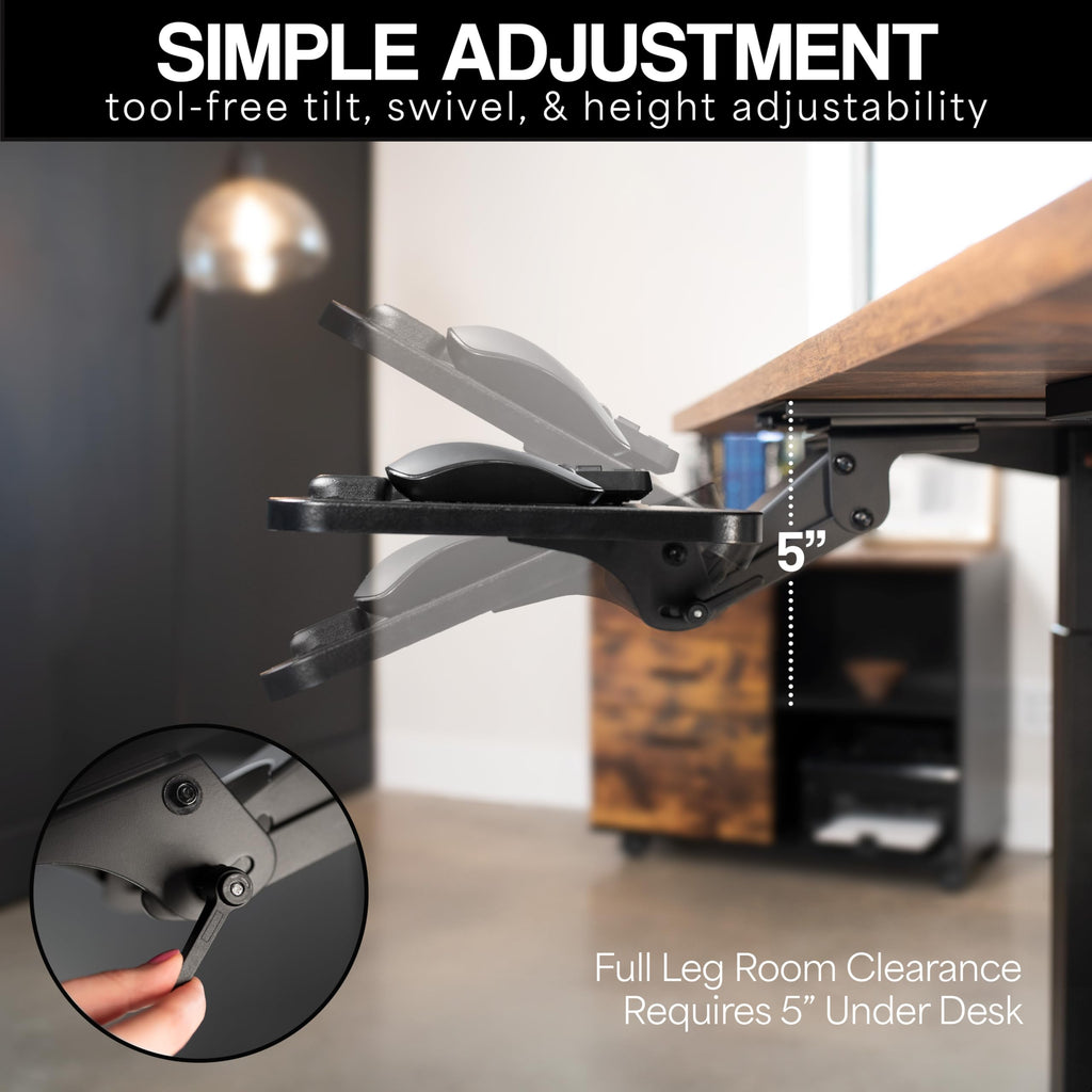 Adjustable Computer Keyboard and Mouse Platform Tray Ergonomic Under Table Desk Mount Drawer Underdesk Shelf, Light Wood, MOUNT-KB03C