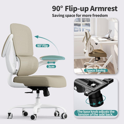 Office Chair - Ergonomic Desk Chair with Adjustable Lumbar Support, Mesh Computer Chair, Executive Chairs for Home Office Comfortable Lumbar Support,Khaki