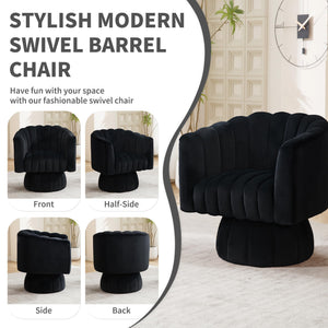 Swivel Accent Barrel Round Chair - Comfy 360° Arm Chairs Cute Small Sofa Club Velvet Reading Chair for Living Room Bedroom Office - Black