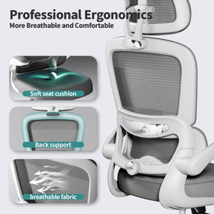 Office Chair Ergonomic Desk Chair, 330 LBS Home Mesh Office Desk Chairs with Wheels, Comfortable Gaming Chairs (White)