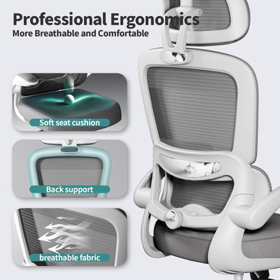 Office Chair Ergonomic Desk Chair, 330 LBS Home Mesh Office Desk Chairs with Wheels, Comfortable Gaming Chairs (White)