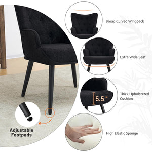 Boucle Accent Chair for Living Room, Upholstered Reading Chair with High Backrest, Tufted-Button Wingback Armchair for Bedroom, Dressing Room, Home Office, Black, Set of 2