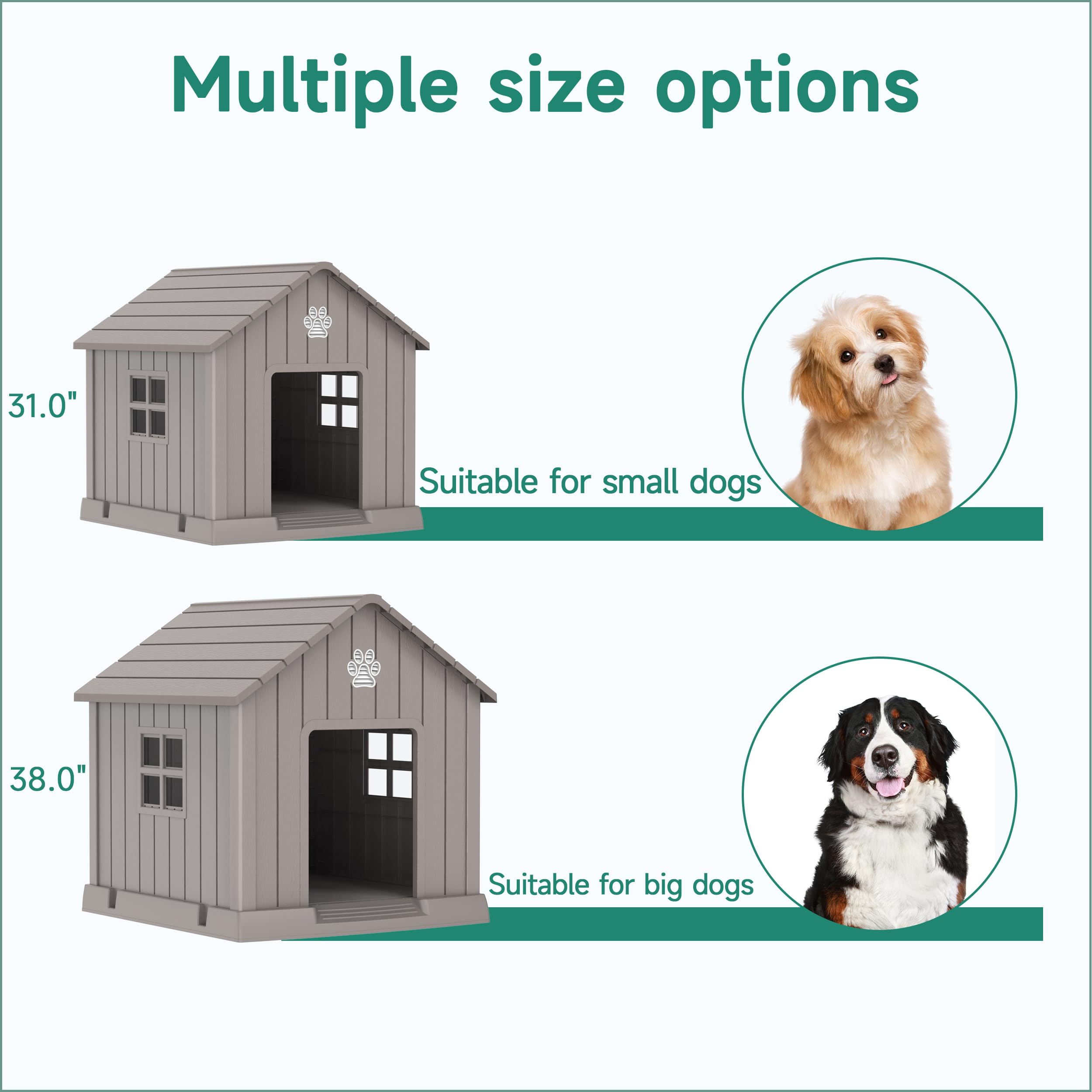 Dog House Indoor Outdoor for Small to Large Sized Dogs Indoor Outdoor Doghouse Puppy Shelter with Elevated Floor, Easy to Assemble (Light Brown, 31Inch(31.18 * 33.7 * 32.52))