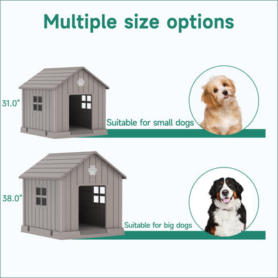 Dog House Indoor Outdoor for Small to Large Sized Dogs Indoor Outdoor Doghouse Puppy Shelter with Elevated Floor, Easy to Assemble (Light Brown, 31Inch(31.18 * 33.7 * 32.52))