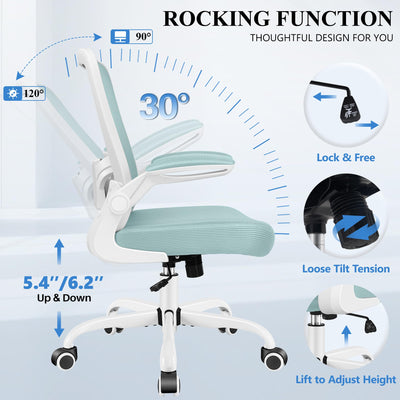 Office Chair, Ergonomic Desk Chair Breathable Mesh Chairs Adjustable High Back Lumbar Support Flip-up Armrests, Executive Rolling Swivel Comfy Computer Chairs Home Office Light Blue