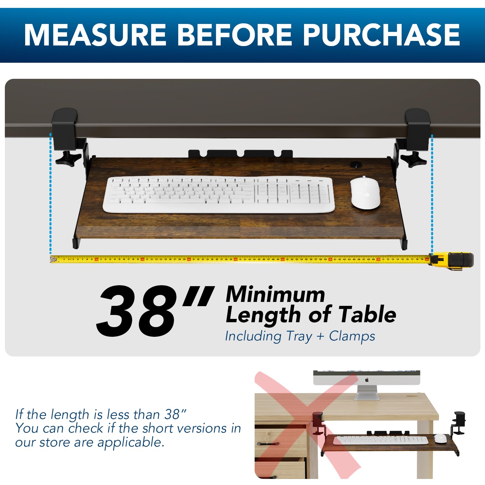 Keyboard Tray Under Desk Pull Out with Extra Sturdy C Clamp Mount System, 27.3 (32.5 inch Including Clamps) x 11 Inch Slide-Out Platform