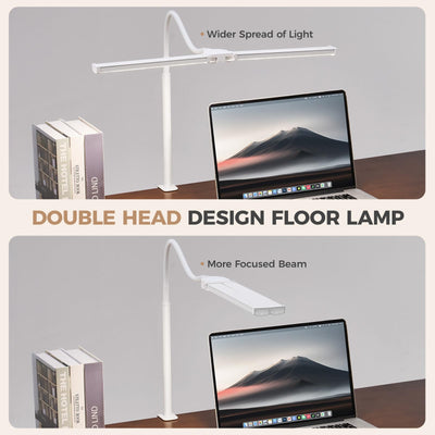 LED Desk Lamp for Home Office, Double Head Architect Light with Clamp, Computer Monitor Clip on Light, 3 Modes and 10 Brightness, Adjustable Flexible Goose-Neck, Table Task Lamp, White