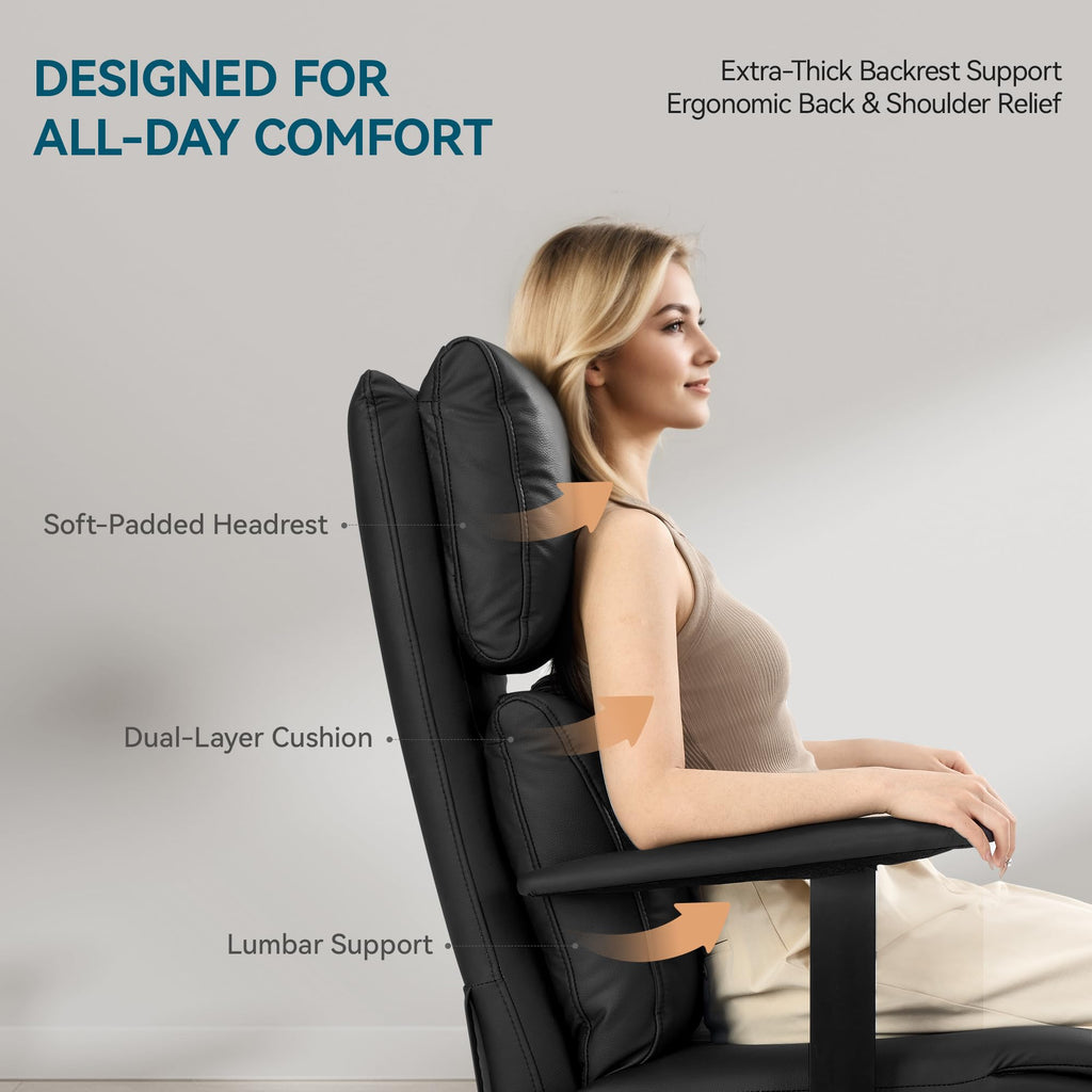 Reclining Office Chair | 170° Ergonomic Leather Chair with Adjustable Headrest, Footrest & 420lb Capacity