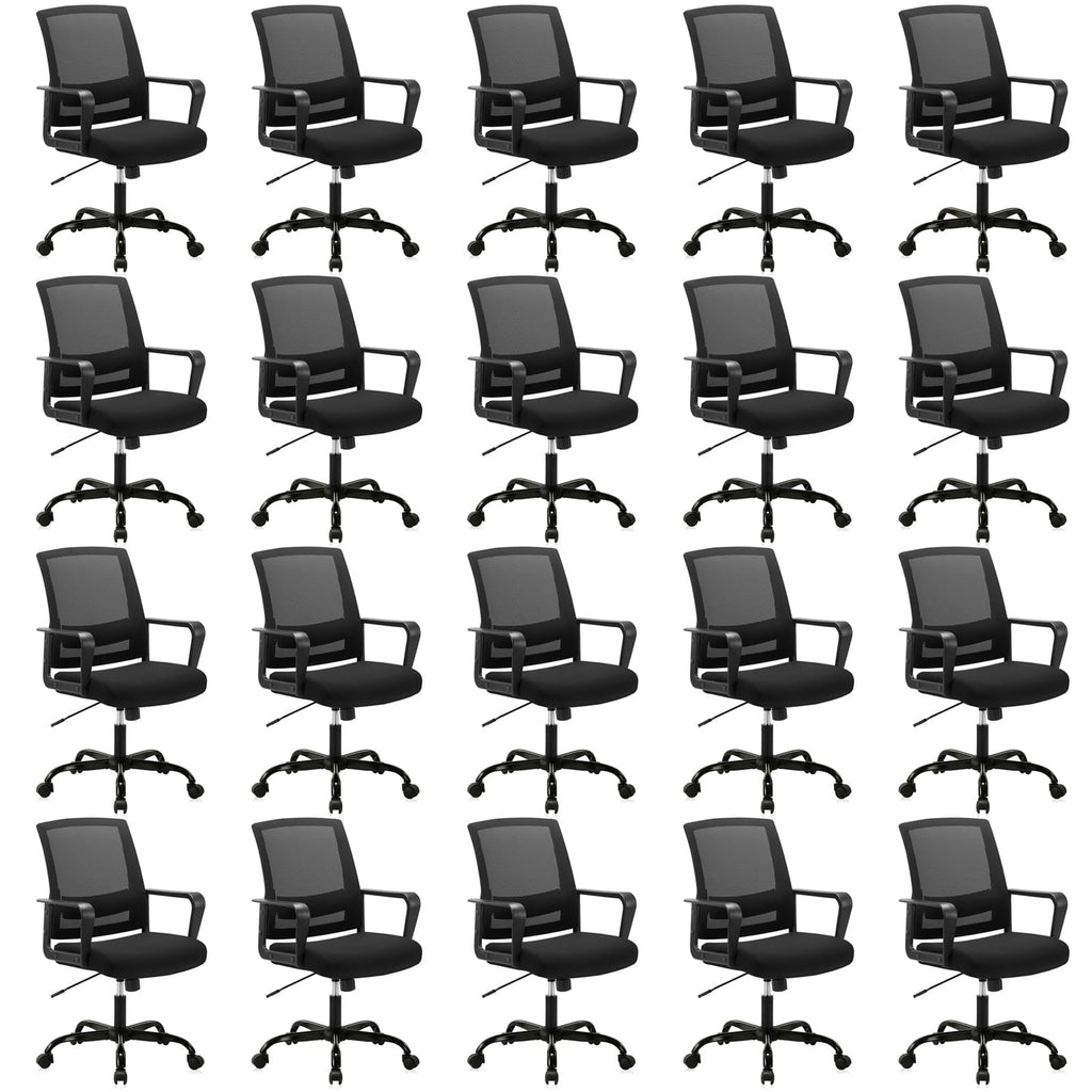 Ergonomic Rolling Mesh Desk Chair with Executive Lumbar Support and Adjustable Swivel Design for Home Office Computer Black 20 Pack