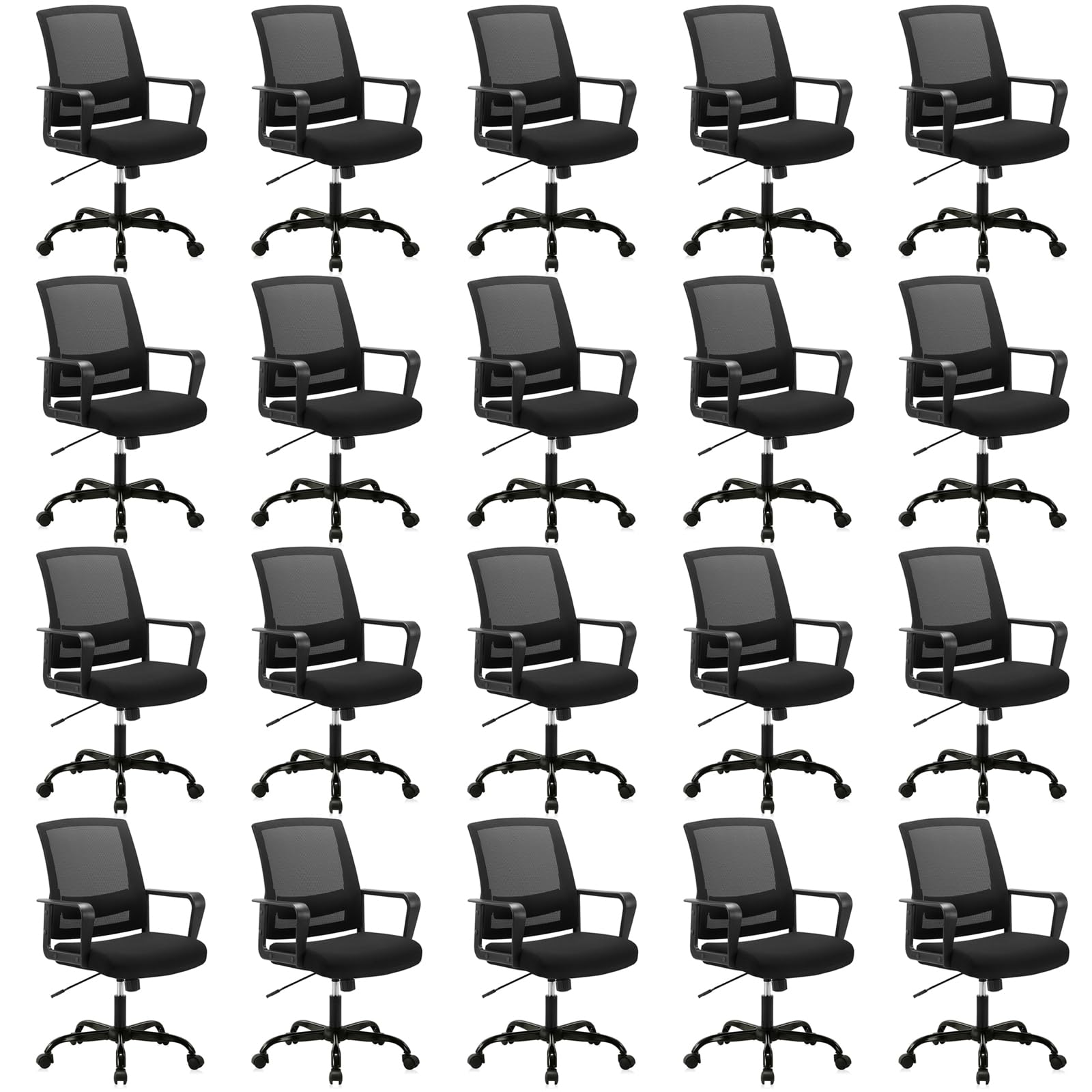 Ergonomic Rolling Mesh Desk Chair with Executive Lumbar Support and Adjustable Swivel Design for Home Office Computer Black 20 Pack