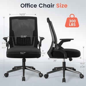 Ergonomic Office Chair with Flip-up Armrests Executive Computer Chair for Home Office, Breathable Mesh & Comfy Lumbar Support, Black