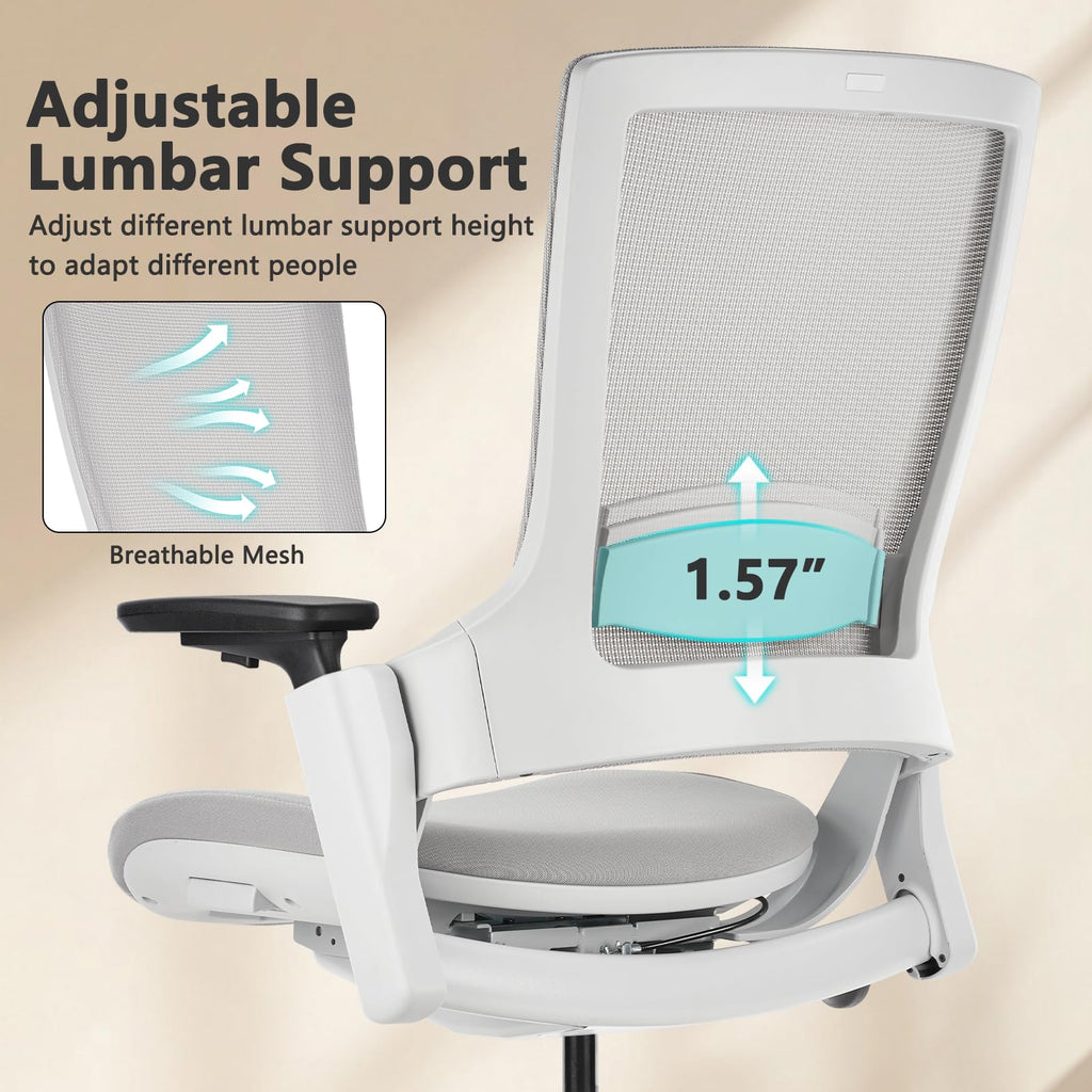 Office Chair Swivel Executive Chair, Adjustable Ergonomic Computer Chair with 3D Armrest and Lumbar Support, Mesh Backrest Task Chair for Home Office Conference Room Grey
