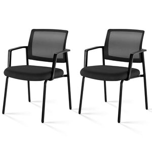 Black-2pack, Mesh Back Stacking Arm Chairs, Office Reception Guest Chair with Upholstered Fabric Seat and Ergonomic Lumber Support, Sturdy Metal Office Chairs