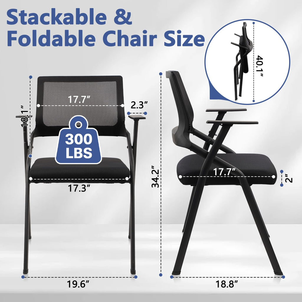 Black (4pk), Stackable & Foldable Office Chairs with Ergonomic Lumbar Support and Thickened Seat Cushion, Folding Mesh Fabric Reception Guest Chair for School Church Lobby Conference Room