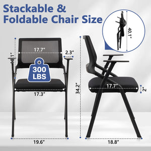 Black (8pk), Stackable & Foldable Office Chairs with Ergonomic Lumbar Support and Thickened Seat Cushion, Folding Mesh Fabric Reception Guest Chair for School Church Lobby Conference Room