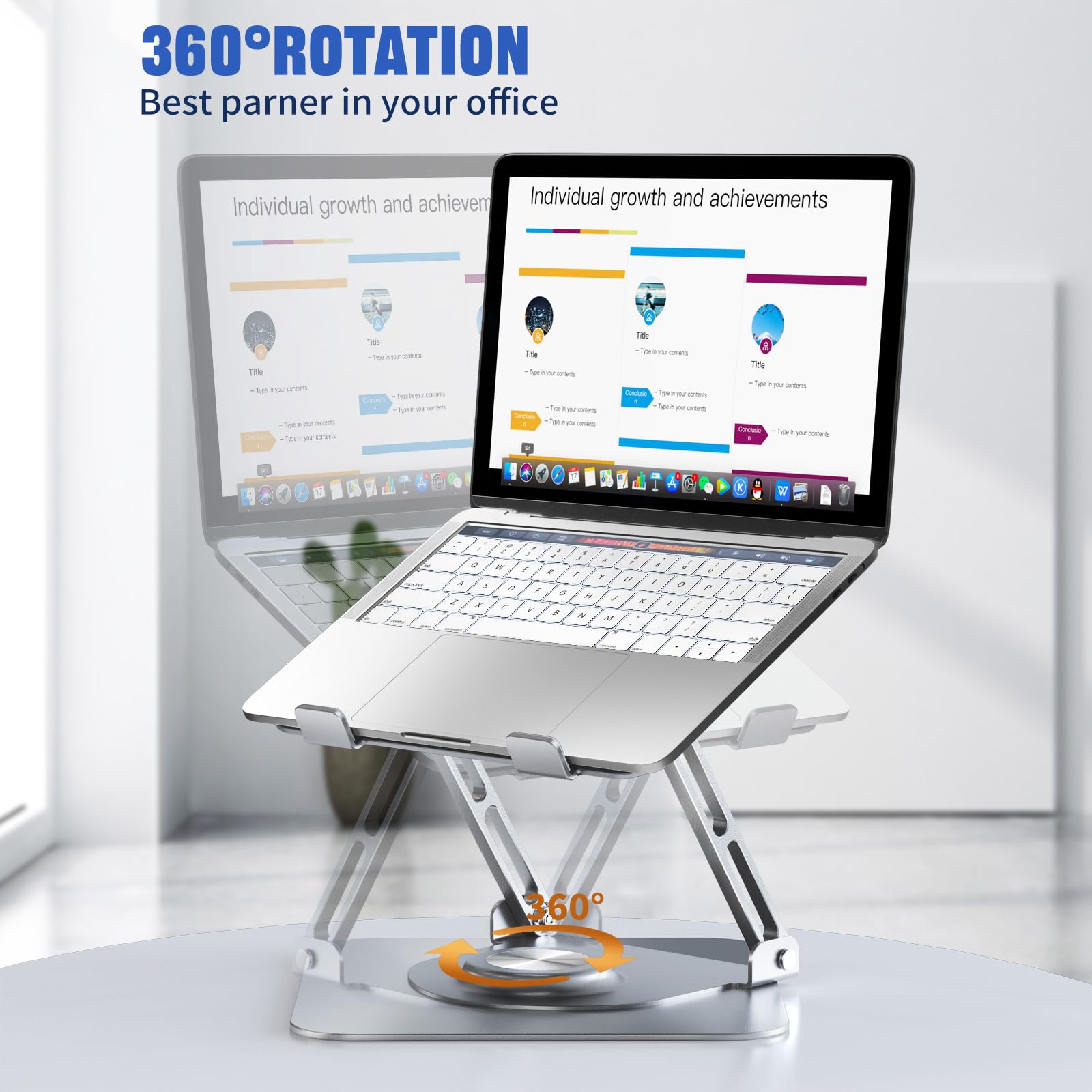 Laptop Stand for Desk, Adjustable Computer Stand with 360° Rotating Base, Ergonomic Laptop Riser for Collaborative Work, Foldable & Portable Laptop Stand, fits for All 10-16