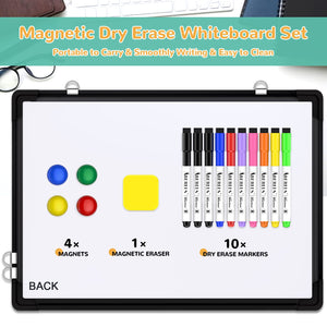 Monthly Calendar Whiteboard for Wall, 16x12 Inches Dry Erase Board, Small Magnetic White Board, Double-Sided Hanging Board for Office School Home Kitchen, Portable Board for Drawing Planning, Black