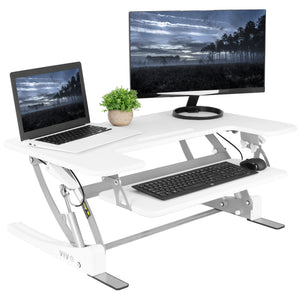 36 inch Height Adjustable Stand Up Desk Converter, V Series, Quick Sit to Stand Tabletop Dual Monitor Riser Workstation, White, DESK-V000VW