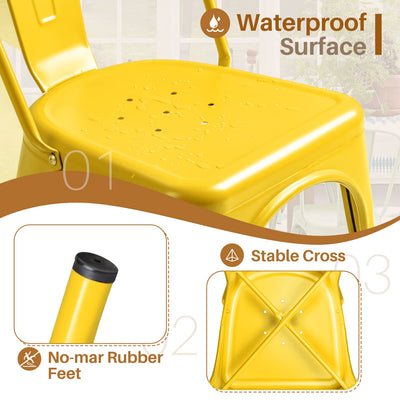 Set of 4 (Yellow) Metal Dining Chair Indoor Outdoor Use Stackable Classic Trattoria Chair Chic Dining Bistro Cafe Side Metal Chairs