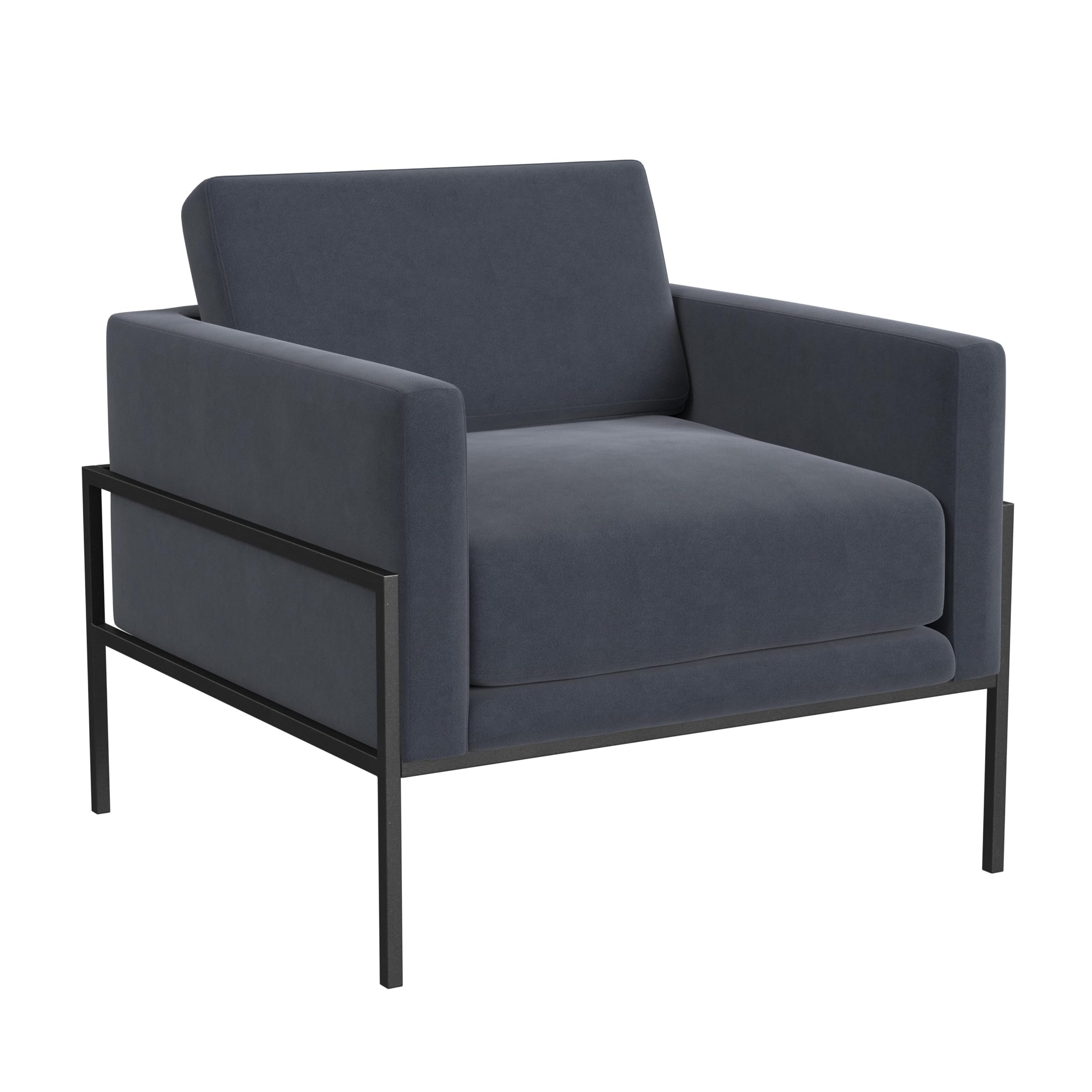 Modern Metal Frame Accent Chair| Home Décor|Accent Chairs for Living Room & Bedroom - Steel Blue Velvet