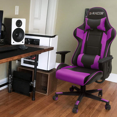 Gaming Chair, Office Chair High Back Computer Chair Leather Desk Chair Racing Executive Ergonomic Adjustable Swivel Task Chair with Headrest and Lumbar Support (Violet)
