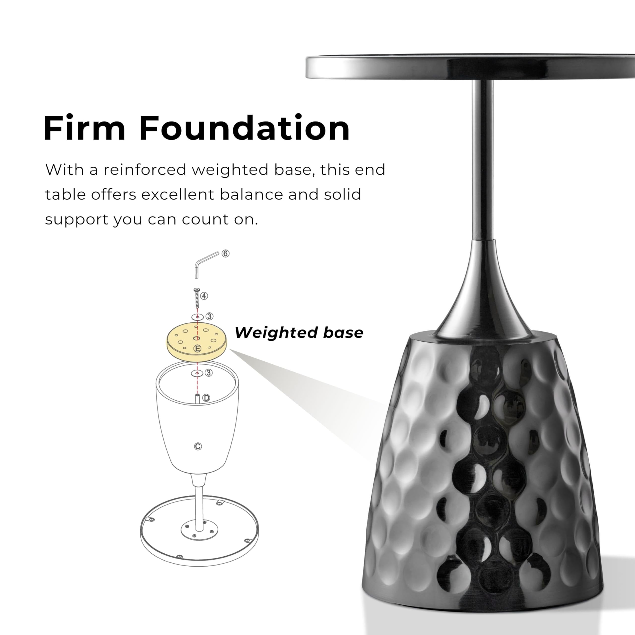 Modern 24" Tall Round End Table with Printed Tabletop and Iron Metal Base, Accent Furniture, Pedestal Stand for Living Room, Home Office, Black with Geometric Floral