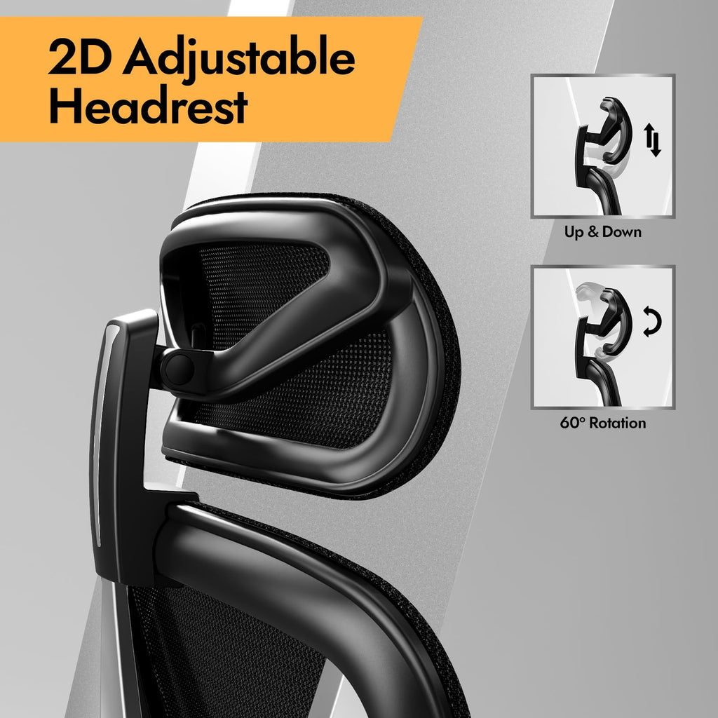 Ergonomic Mesh Office Chair - 3D Adjustable Lumbar Support & 3D Armrests, V-Shaped Back, Adjustable Desk Chair for Office & Home, Black