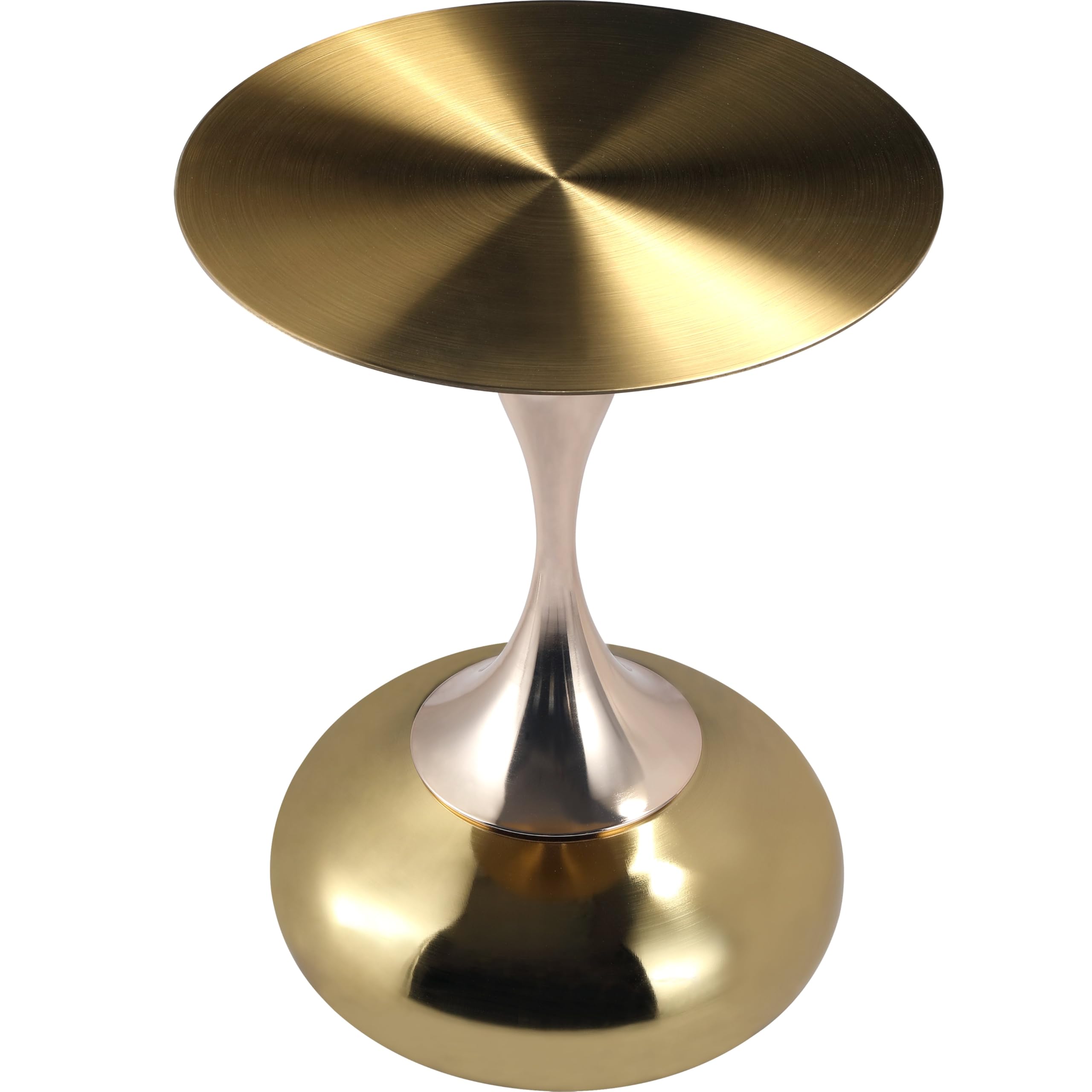 Modern Round Side Table with Gold Stainless Steel Top, Gold Pedestal Stem & Glossy Base, Accent End Table for Living Room, Bedroom, or Small Spaces, 17.7" × 21.6", Shiny Gold