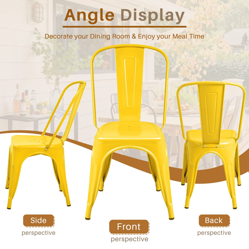 Set of 4 (Yellow) Metal Dining Chair Indoor Outdoor Use Stackable Classic Trattoria Chair Chic Dining Bistro Cafe Side Metal Chairs