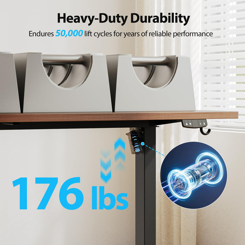Electric Standing Desk, 55 x 28 Inches Height Adjustable Desk, Sit Stand up for Work Office Home, Ergonomic Rising Computer Table with Memory Preset, Dark Walnut