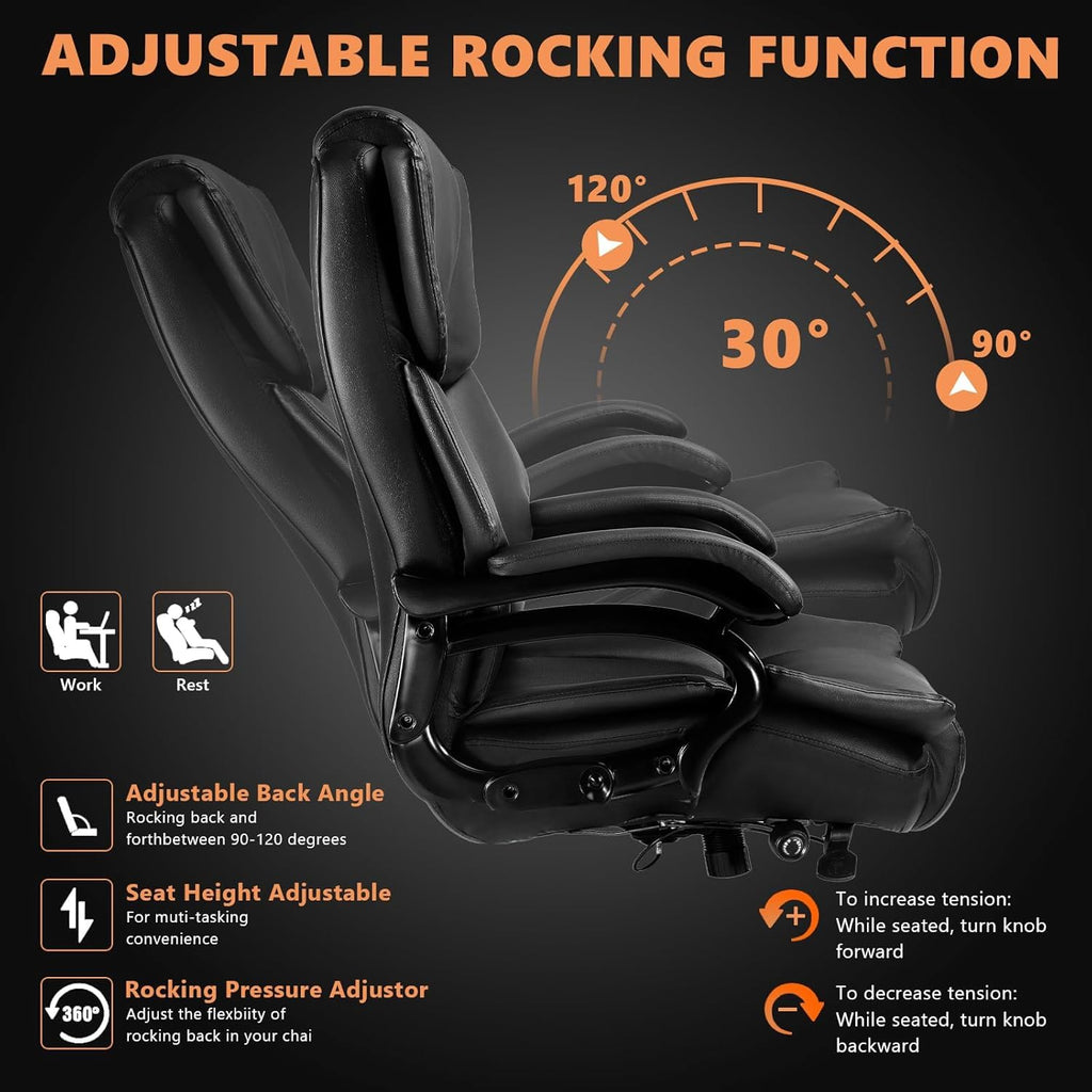 500lbs Big and Tall Office Chair with Gel Seat Cushion,Heavy Duty Office Chair for Heavy People, High Back Executive Computer Chair with Adjustable Lumbar Support, Dual Rubber Wheel