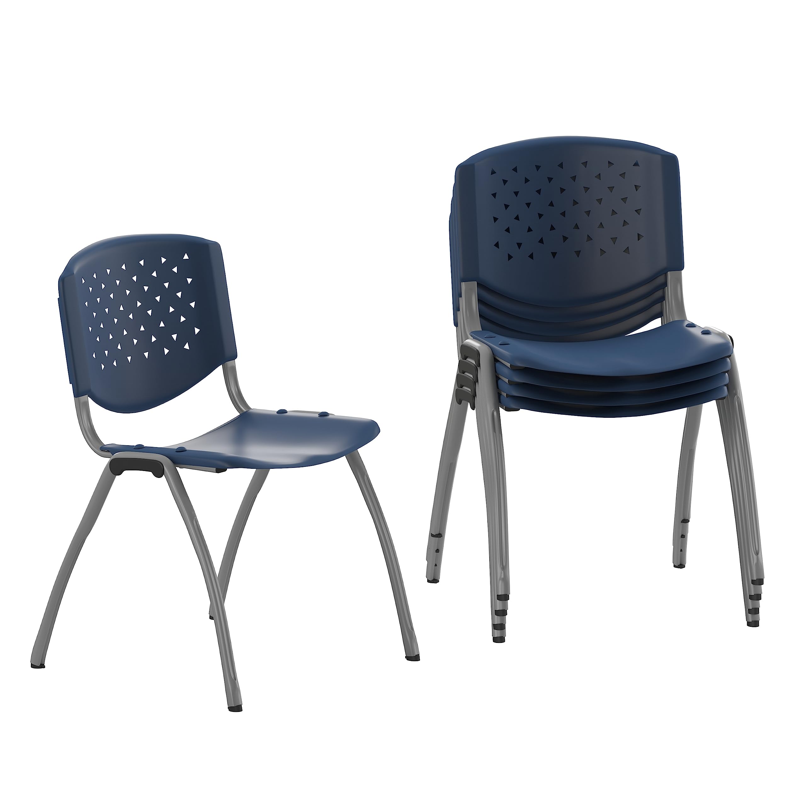 Hercules Series Plastic Contoured Lobby Chairs with Perforated Backs, Ergonomic Stacking Chairs for Offices, Set of 5, Navy