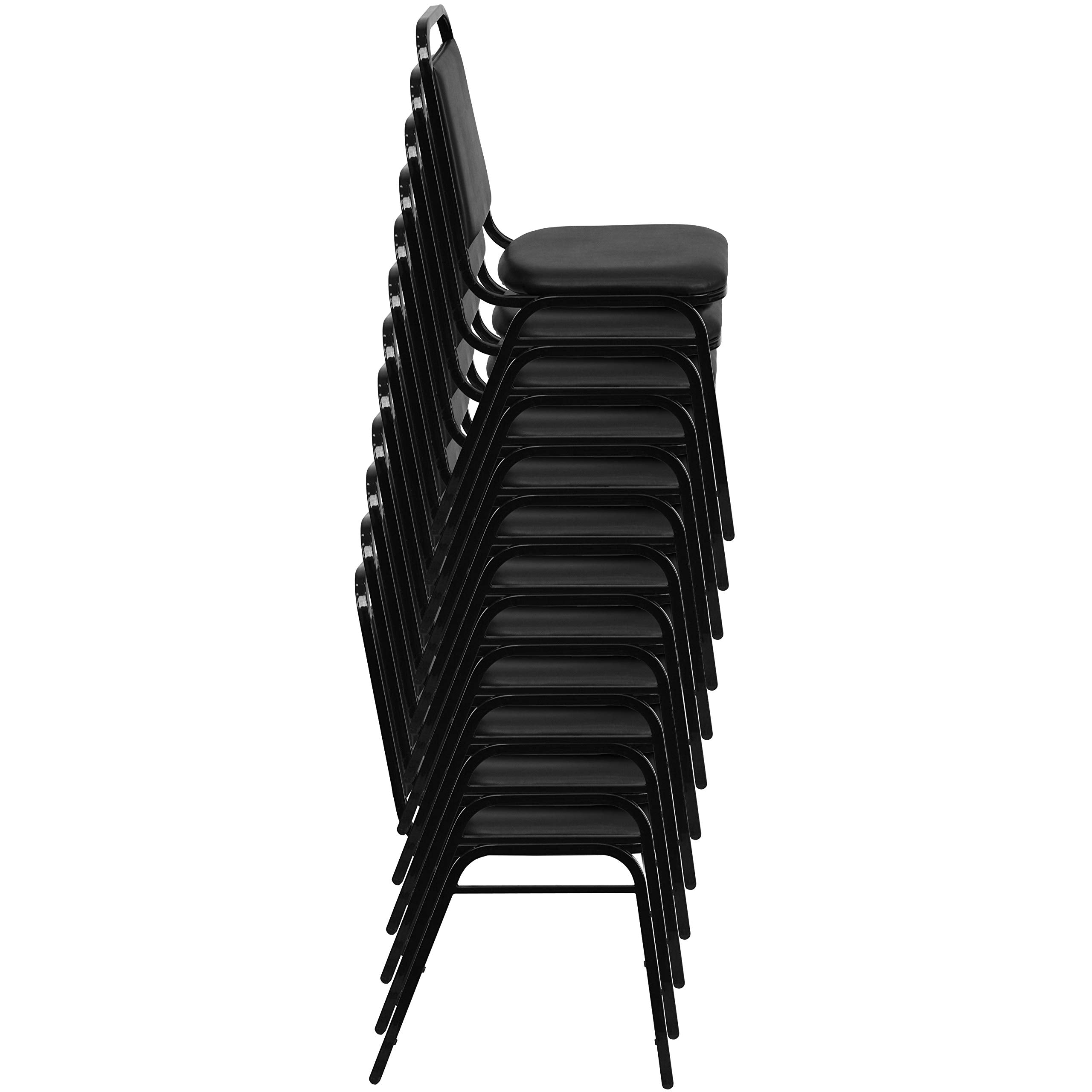Trapezoidal Back Vinyl Stackable Banquet Chair, Multipurpose Stacking Chair with Padded Seat and Back, Burgundy/Silver