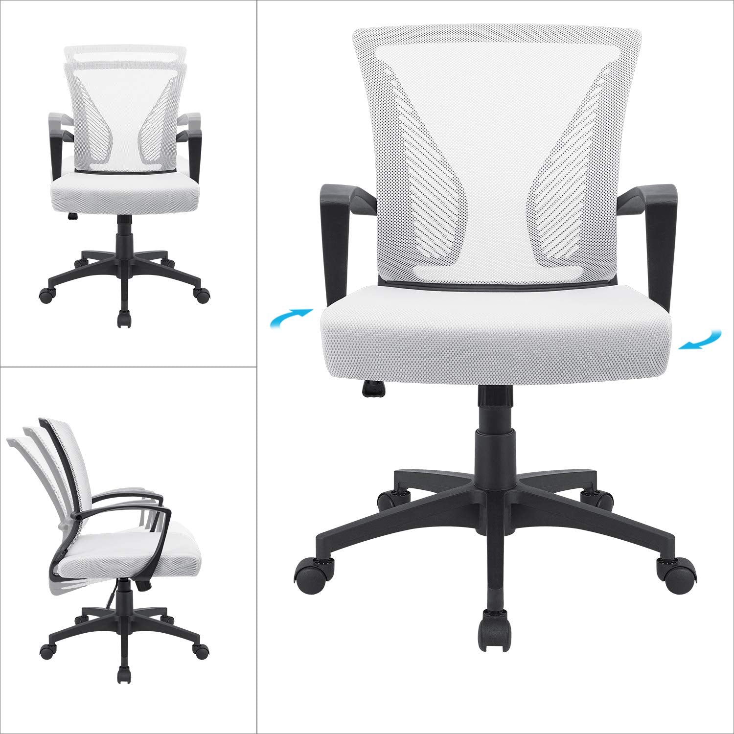 Office Chair Ergonomic Computer Desk Mesh Chair Mid Back Swivel Lumbar Support with Armrest (1, White)