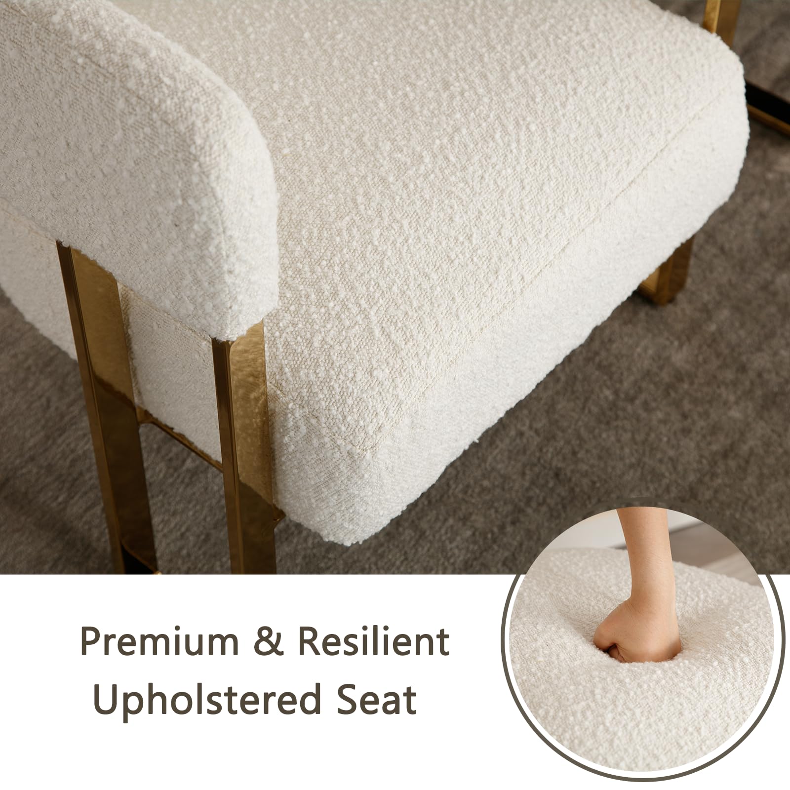 Modern Barrel Accent Chair, Boucle Fabric Living Room Chair with Gold Metal Legs, Comfy Upholstered Single Sofa Armchair Side Chair for Lounge/Bedroom/Reading, White