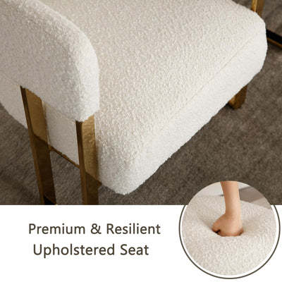 Modern Barrel Accent Chairs Set of 2, Boucle Fabric Living Room Chairs with Gold Metal Legs, Comfy Upholstered Single Sofa Armchair Side Chair for Lounge/Bedroom/Reading, White