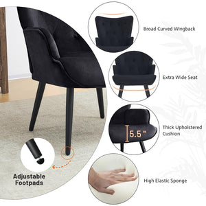 Velvet Accent Chair for Living Room, Upholstered Reading Chair with High Backrest, Tufted-Button Wingback Armchair for Bedroom, Dressing Room, Home Office, Black, Set of 2