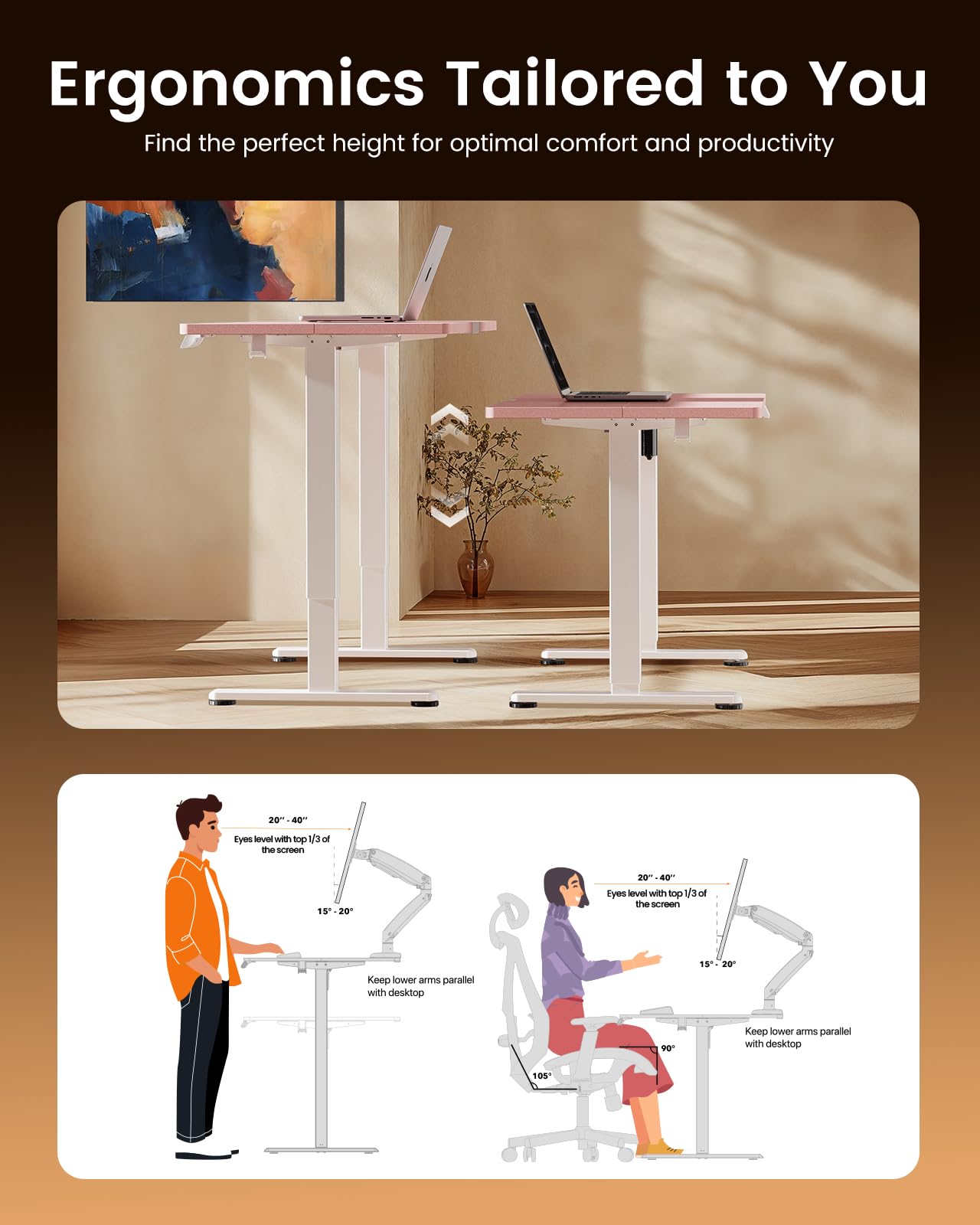 Height Adjustable Electric Standing Desk, 55 x 28 Inches Sit Stand up Desk, Memory Computer Home Office Desk, Pink