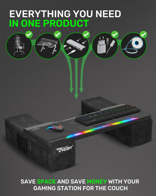 CYCON³ HORIZONLIGHT Bar, Ultimate Ergonomic USB-Hub Gaming Lap Desk for Couch and Bed, Large, Stable and Compatible with All Keyboards and Mouse/Mice, Laptops, PCs, PS4/5, Xbox