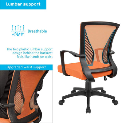 Office Chair Ergonomic Computer Desk Mesh Chair Mid Back Swivel Lumbar Support with Armrest (2, Orange)