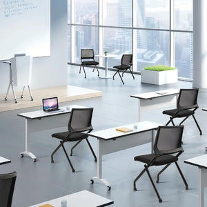 2PACK, Stackable & Foldable Chairs with Wheels, Reception Guest Chairs with Lumbar Support, Ergonomic Mesh Back Folding Chair for Office Schools Training Conference Waiting Room, Black