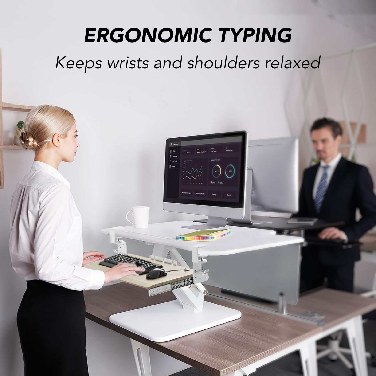 Keyboard Tray Under Desk Pull Out with Extra Sturdy C Clamp Mount System, 27.3 (32.5 inch Including Clamps) x 11 Inch Slide-Out Platform Computer Drawer for Typing Grain AX01WG01