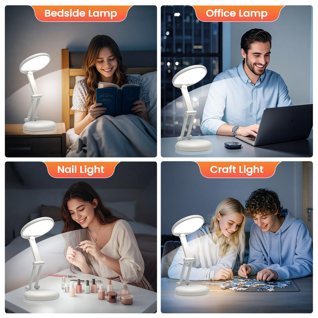 Cordless Desk Lamp,Dimmable Small Battery Powered Lights,3600mAh Rechargeable Wireless Table Lamp,Mini Lamp&Portable Light for Bed,Book Reading,Home for Small Spaces,Nail Light,Craft,Office