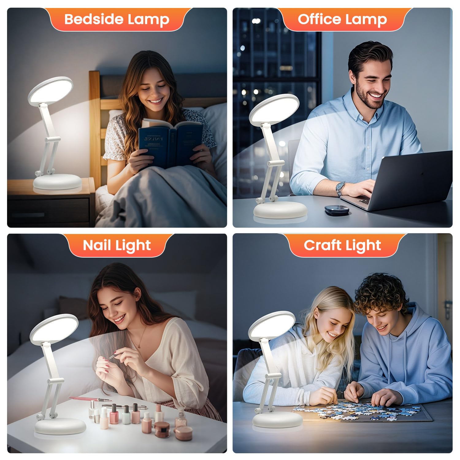 Cordless Desk Lamp,Dimmable Small Battery Powered Lights,3600mAh Rechargeable Wireless Table Lamp,Mini Lamp&Portable Light for Bed,Book Reading,Home for Small Spaces,Nail Light,Craft,Office