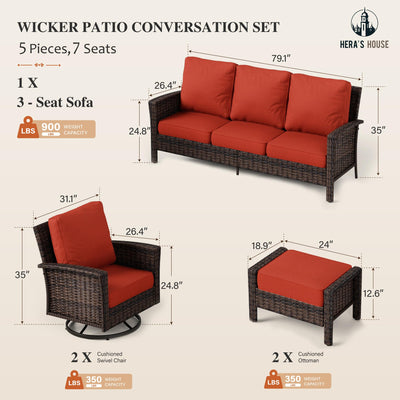 High Back Swivel Patio Furniture Set with 5.5