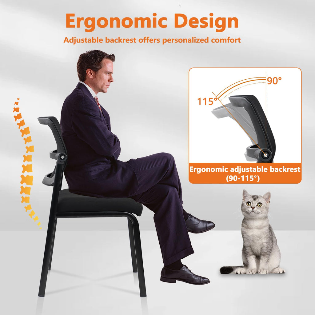 Stacking Armless Office Waiting Room Chair with Adjustable Backrest, Stackable Mesh Guest Reception Desk Chairs with Ergonomic